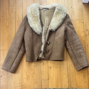 Vintage Shearling Brown Jacket with Cream Collar